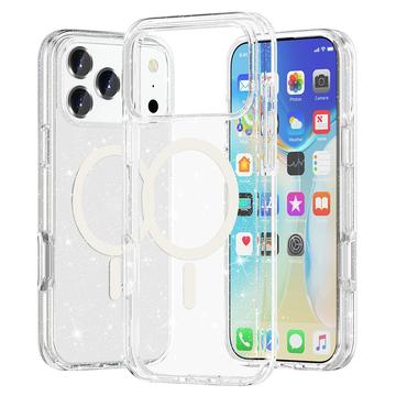 iPhone 17 Pro Max Stylish Glitter Series Hibridna Maska - MagSafe Kompatibilnost - Bela