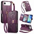 iPhone Air Floral & Leaf Pattern Wallet Case with Zipper Pocket & Wrist Strap