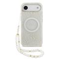iPhone Air Guess IML Flowers Allover Electro Case with Pearl Strap - MagSafe Compatible - White